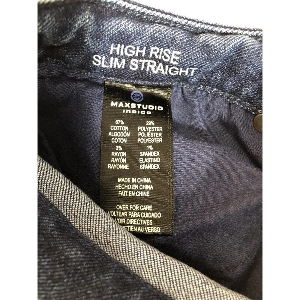 Max Studio Indigo Jeans Women's‎ Size 18W Denim Blue High Rise Slim Straight Leg